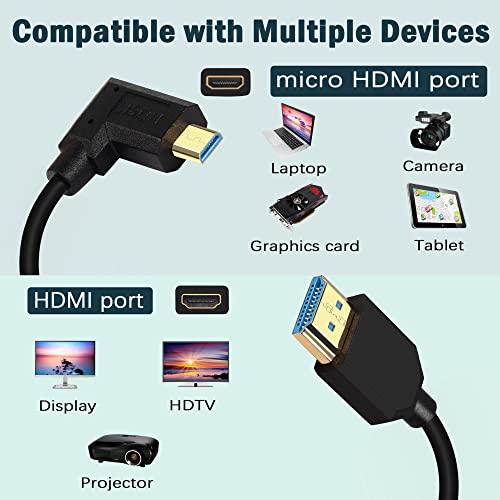 Pngknyocn Short 8K Micro Hdmi To Hdmi Cable,90 Degree Right Angle 1Ft/0.3M Ultra High Speed 48Gbps Micro Hdmi Male To Hdmi Male Cable Support 8K@60Hz, 4K@120Hz(R) #TOP6