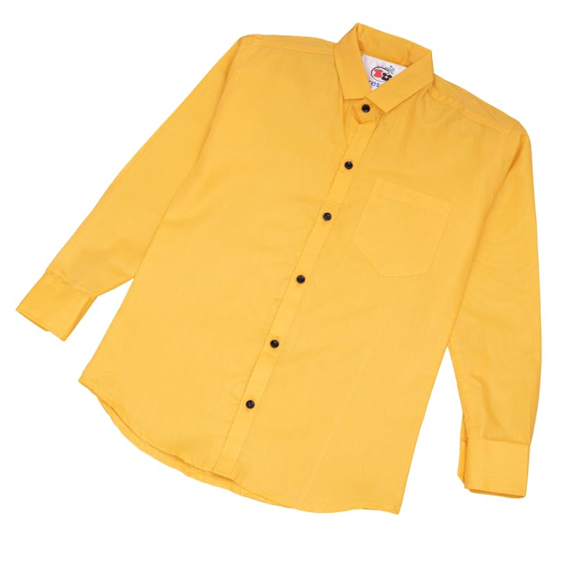 Image of Boy's Kids Regular Fit Solid Pattern Cotton Shirt with Pocket Collared Neck Long Sleeve Button Down Closure Type and Standard Length | Boys Cotton T-Shirts Set | Shirt for Boy