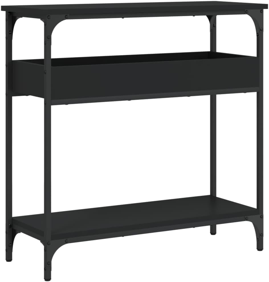 vidaXL Console Table with Shelf, Behind Sofa Table, Narrow Console Hallway Table Living Room Furniture, Industrial Style, Black Engineered Wood