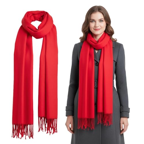 OhebEsx Roter Schal Schal Rot Damen Red Scarf Schal Herren Langlebige Qualität Weiches Material Für Kühle Tage Maße 190 x 35 cm