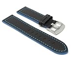 Bandini 20mm Mens Italian Leather Watch Band Strap - Black with Blue Stitch - Racer - Side Color
