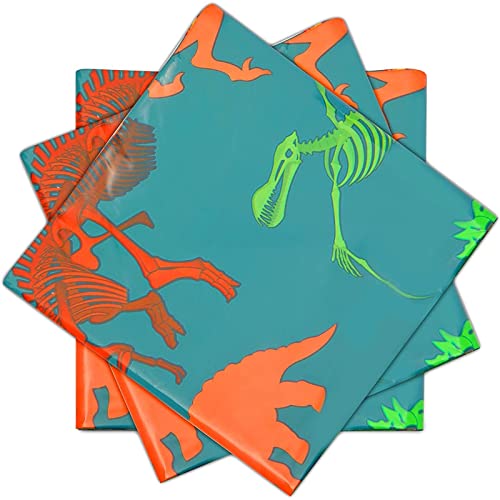 Image of BLUE PANDA Dinosaur Tablecloths for Birthday Party - 54 x 108 in, Green, Pack of 3, Disposable Plastic - Dinosaur Birthday Tablecloth - Disposable Table Covers for Baby Shower Decor