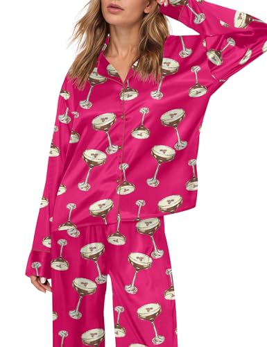 Image of SHESHOW Satin Pajamas for Women Set Long Sleeve Button Down Sleepwear 2 Piece Nightwear Women Pjs Sets Size XS-XXL