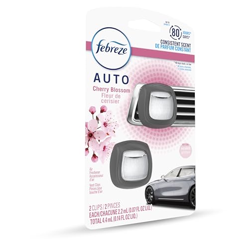 Image of Febreze AUTO Air Freshener, Odor-Fighting Automotive Vent Clip, Scented Car Accessories, Long Lasting for Strong Odors, Cherry Blossom Scent, 2 Count
