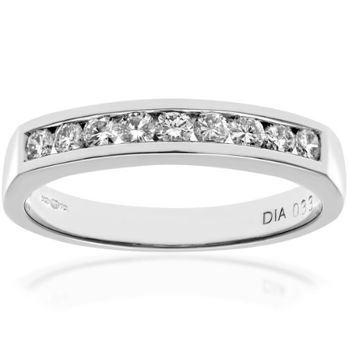 Image of Naava Women's 18 ct White Gold Channel Set Half Eternity Ring, IJ/I Certified Diamonds, Round Brilliant, 0.33ct, White Gold, N