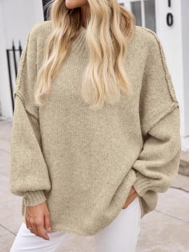 Image of Saodimallsu Womens Oversized Sweaters Mock Neck Batwing Long Sleeve 2026 Fall Trendy Ribbed Knit Casual Tunic Sweater
