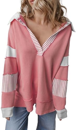 Women Casual Sweatshirt Oversized Hoodless V Neck Long Sleeve Pullover Tops 2024 Fall Casual Loose Jumper Sweatshirst