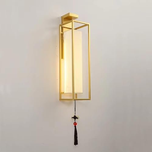 HPTHLY Living Room Background Wall Lamp Bedroom Bedside Lighting Chinese Lamp Hotel Corridor Stair Wall Lamp Lantern,Simple (Warm Light-Gold 60Cm)