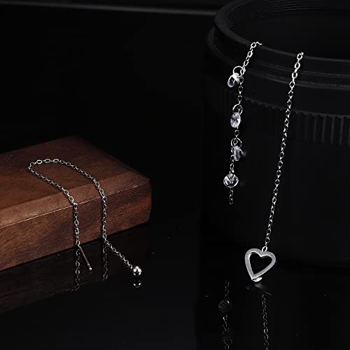 Lolias 8Pairs Threader Earrings Chain Earrings Tassel Earrings For Women Stainless Steel Double Twist Wave Drop Dangle Earrings With Rhinestones Lightweight Long Chain Earrings Set,Silver #TOP5