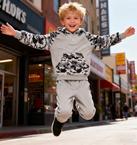 Image of OLMRJKD 5-12Y Boys Clothes 2 Piece Long Sleeve Quarter Zip Hoodie Sweatshirt and Sweatpants Fall Winter Sweatsuit