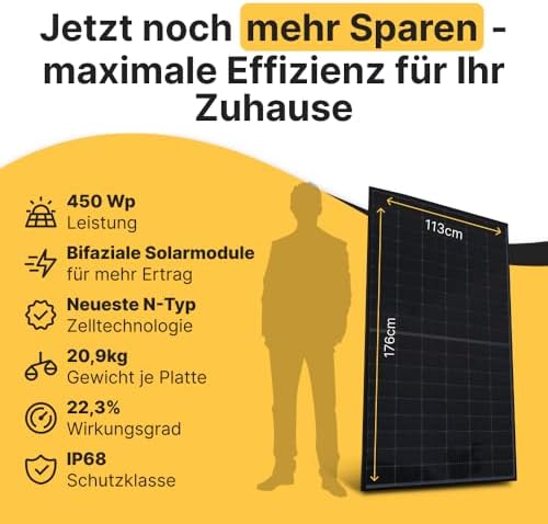 Bild 4 - Solarmodul 450W, bifaziales monokristallines Solarpanel, 40v Photovoltaik Solarmodule/Solar Module für Balkonkraftwerk/Solaranlage 400w/500w Solar Panel für Photovoltaik Komplettanlage (2 Stk)