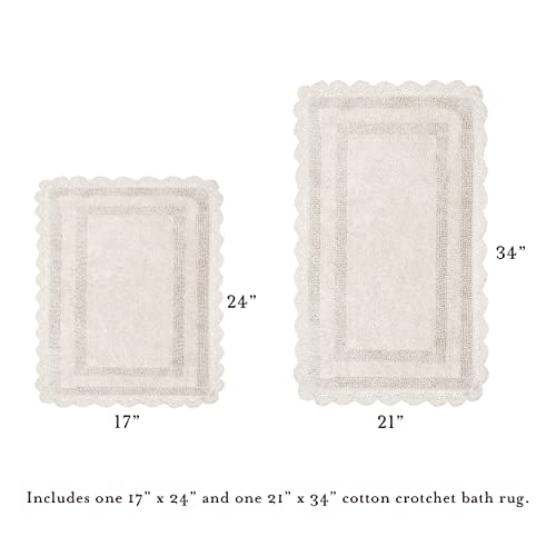 Laura Ashley Crochet Cotton 17X24/21X34 In. 2-Piece Bath Rug Set, Creamy White #TOP4