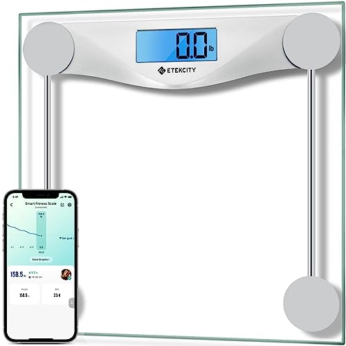 Etekcity Bathroom Scale for Body Weight and BMI, Upgraded Bluetooth Digital Scale, Large Blue LCD Backlight Display, High Precision Measurements, 400 Pounds Bluetooth-Blinding Silver