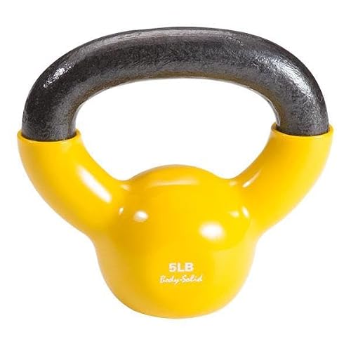 Body-Solid Vinyl Coated Kettlebell Set (‎Kbv5) With Kettle Grip Handle, Perfect Kettlebells For Weight Training And Core Workout Exercise Equipment, Yellow, 5Lb #TOP20