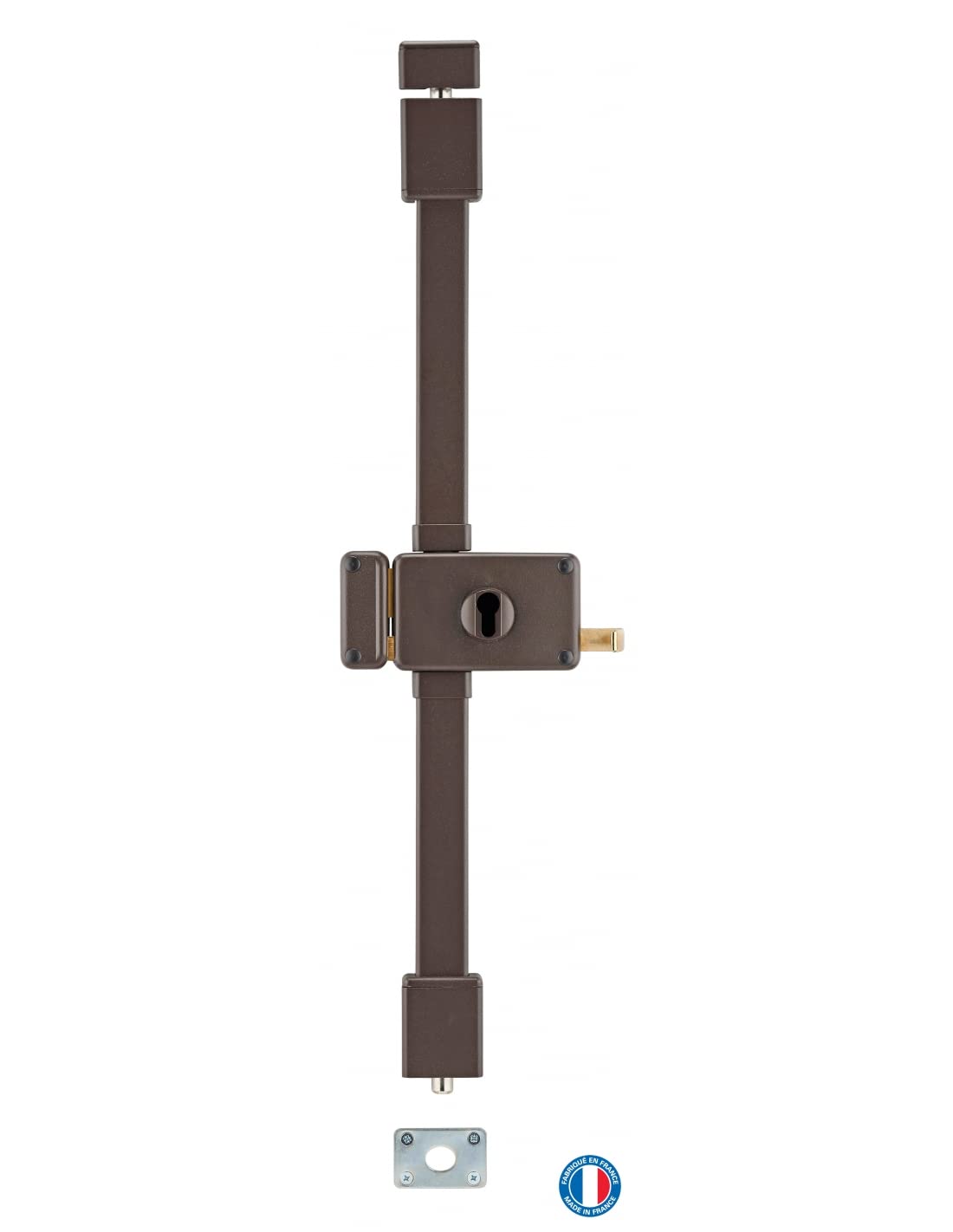 THIRARD - Boitier de Serrure en Applique Horga à Tirage pour Porte d'Entrée - Gauche - 3 Points - Axe 70 mm - Marron - Acier - Verrouillage à 3 Points - Sécurité Renforcée