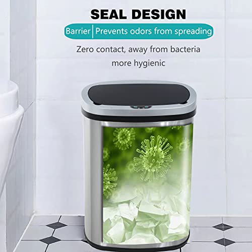 13 Gallon / 50 Liter Trash Can Stainless Steel Touchless Trash Bin Oval Shape Office Waste Bin For Kitchen Bathroom Bedroom Living Room With Lid Powered By Batteries (Not Included) #TOP3