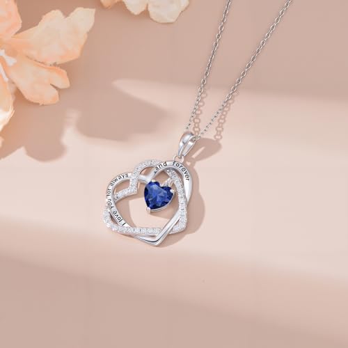 TOUPOP Heart Birthstone Pendant Necklace 925 Sterling Silver Double Heart Love Jewelry Birthday Christmas Gifts for Women Her Wife Girlfriend Mom4