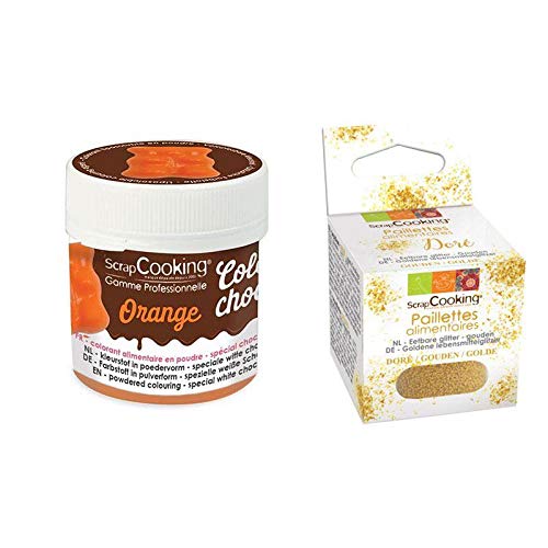 Colorante alimentario soluble en grasa Color'choco Naranja + Brillo dorado comestible