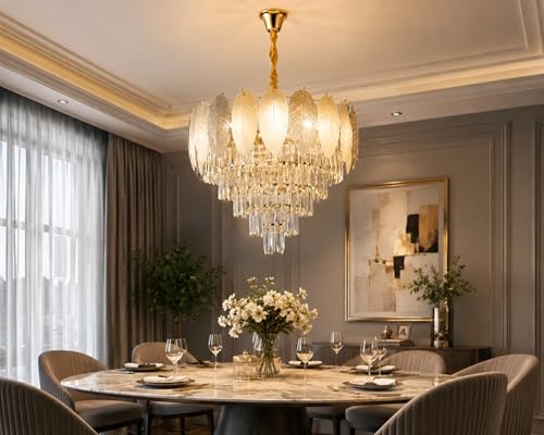 Image of DREAMY DESIGNS Feather Chandelier for Living Room | Modern Hanging Ceiling Light for Hall, Dining Room, Bedroom, Hotel & Restaurant Decor | Elegant Feather Pendant Light (Silver, Black)