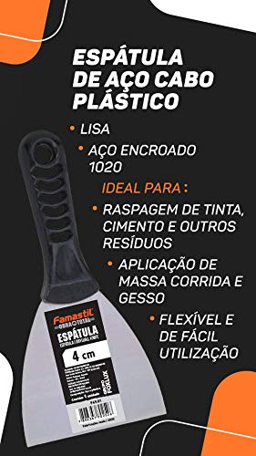 Espátula de Aço Cabo Plástico Famastil – 4 cm – Lisa – Aço encruado 1020 – Cabo ergonômico – Raspage