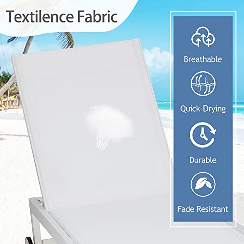 Qaqa Patio Chaise Lounge Chairs Set Aluminum Lounge Chairs With Adjustable Backrest, Folding Lounge Recliner Chairs With Wheels For Poolside, Yard, Deck, Beach, White #TOP5
