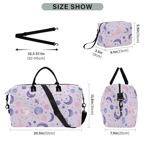 Large Travel Duffel Bag Sports Tote Gym Bag Overnight Weekender Bags Celestial Moons Planets Carry On Luggage with Toiletry Bags3