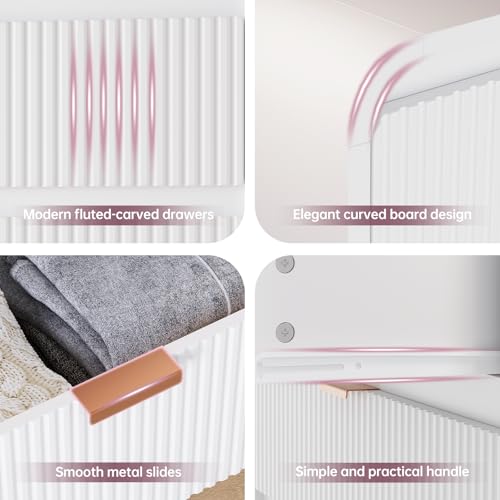 FURSUN Fluted 5 Drawers Dresser for Bedroom, 48" Tall Wooden Modern Dresser with Metal Handle, Curved Profile Design, Storage Organizer for Living Room, Hallway (White)