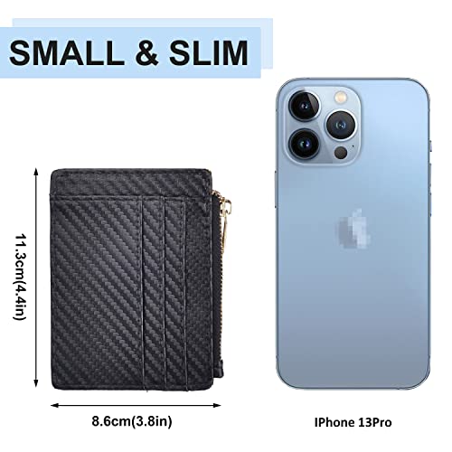 Image of Womens Slim RFID Credit Card Holder Mini Front Pocket Wallet Coin Purse Keychain (Carbon Black)
