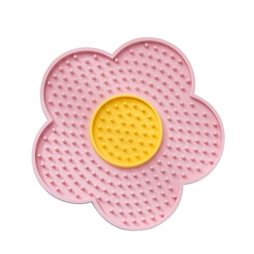 Dog Licking Mat | Lick Pad with Suction Cups | Butter Lick Pad, Flower Silicone Mat for Grooming, Nailing Trimming, Bathing, Stress Relief