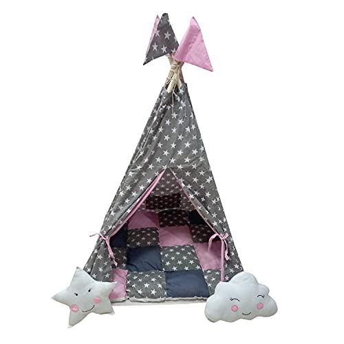 Tent House for Kids Tepee Tent with Padded Mat, Kids Canopy Play Tent, Playard, Playhouse Big Portable Tent for Kids for Indoor and Outdoor