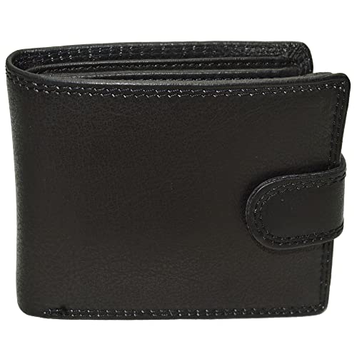 flevado Cartera para hombre con protección RFID, cierre de cerrojo, doble costura y mucho espacio de almacenamiento, color negro, Negro , 12,0 x 9,5 x 3,5 cm B/H/T Cover