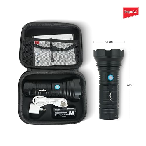 Image of Impex Rechargeable Torch Flashlight Ultra X20 | Ultra Bright LED Light 20 Watts and 6600 MAh Battery for trecking, Hunting, Camping | C Type Charger | 2 Year Warranty
