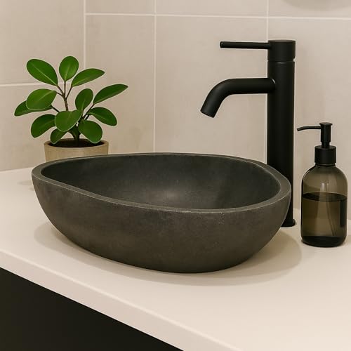 Lendo Online Waschbecken oval Flussstein - Naturstein - Waschtisch für Badezimmer - Aufsatzwaschbecken - Handwaschbecken - Grau (Grau, 60-70x38-43cm) Lendo Online Waschbecken oval Flussstein - Naturstein - Waschtisch für Badezimmer - Aufsatzwaschbecken - Handwaschbecken - Grau (Grau, 60-70x38-43cm)