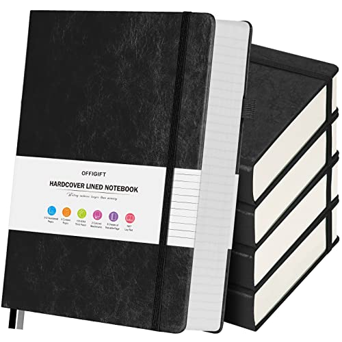 Image of 5 Pack College Ruled Notebook Bulk, A5, 312 Numbered Page Thick Journal Set | Cost-Effective 5 Pack 1600 Pages Total, 100gsm No Bleed Paper, Leather Hardcover, Lay-Flat, for Writing, Work, Employee Gifts