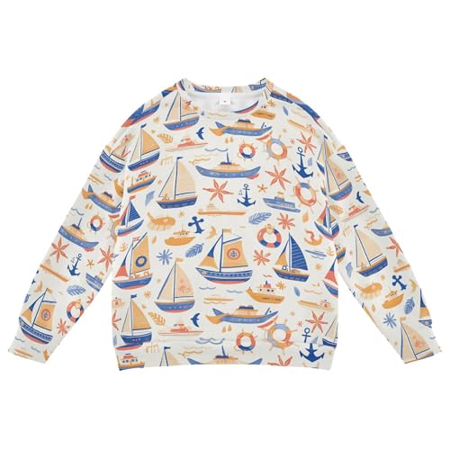 JUNZAN Blue Boats Anchors Kids Girls Pullover Hoodie Long Sleeve Kids Hoodies Boys Sports 4T
