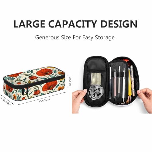 Image of Yekiua Floral Pencil Pouch Blossom Wild Flower Leaves High Capacity Pencil Case Stationary Bag Cosmetics Bag Colorful