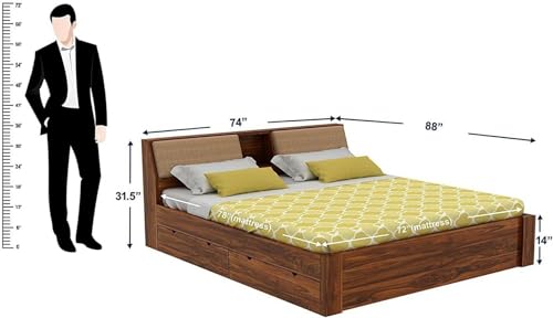Image of FurnitureSheesham Mayor King Size Bed for Bedroom /Home /Hotel /LivingRoom 2 Drawer Storage Solid Wood King Drawer Bed | Finish Color - Brown 4D, DIY