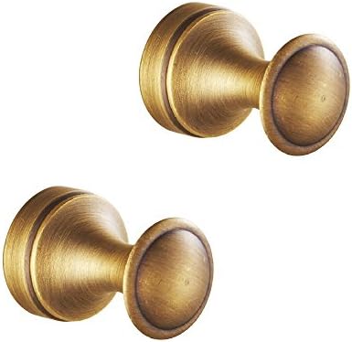 Weare Home Antique Brass Towel Hooks Wall Mounted Bathroom Coat Hooks Retro Decorative Simple Design Hats Hooks, 2 Pack
