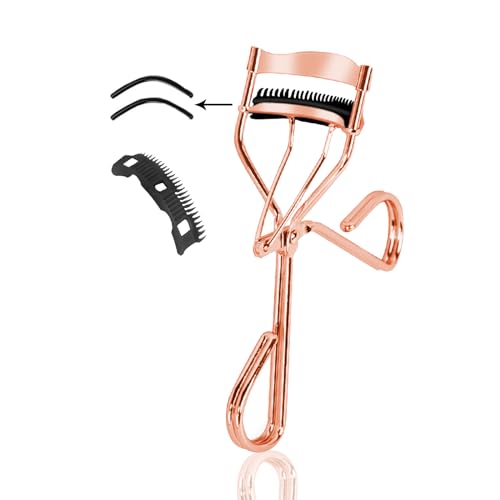 Fychuo Eyelash Curler with Comb Eyelash Separator Eye Lash Curlers Extra 2 Eyelash Curler Refills Lash Lift Tool Rose Gold