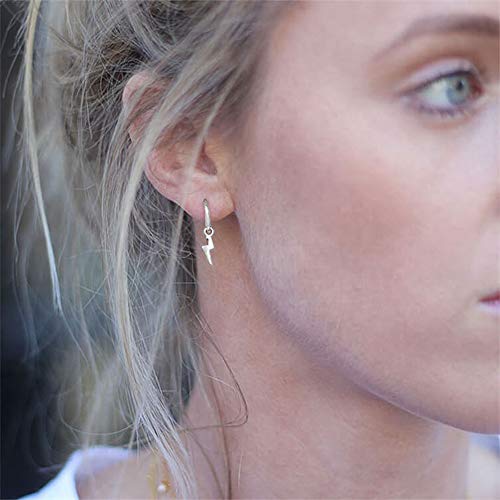 Small Lightning Bolt Dangle Hoop Earrings For Women Girls Sterling Silver Dipped Huggie Personalized Drop Clip Hypoallergenic Stud Delicate Charm Punk Fashion Jewelry Chic White Gold Plated #TOP1
