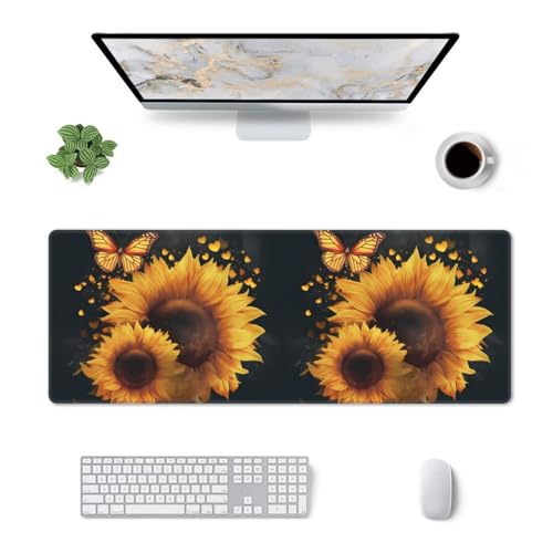 Tapis de souris de jeu xxl 80x30cm papillon tournesol antidérapant