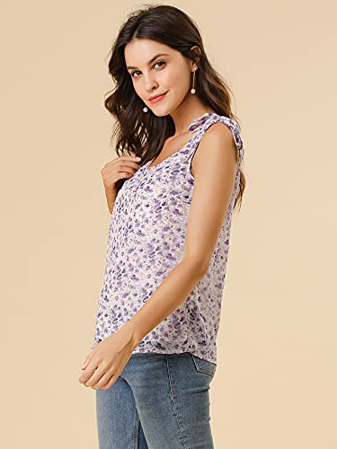 Allegra K Women's Boho Floral Print Casual Chiffon Tie Shoulders Tank Top Small Lavender #TOP3