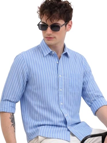 Image of Youth First Men's Cotton Blend Casual Shirt | Regular Fit Solid Full Sleeve Button Down Collared Shirts | Comfortable Formal Office Business Casual for Men
