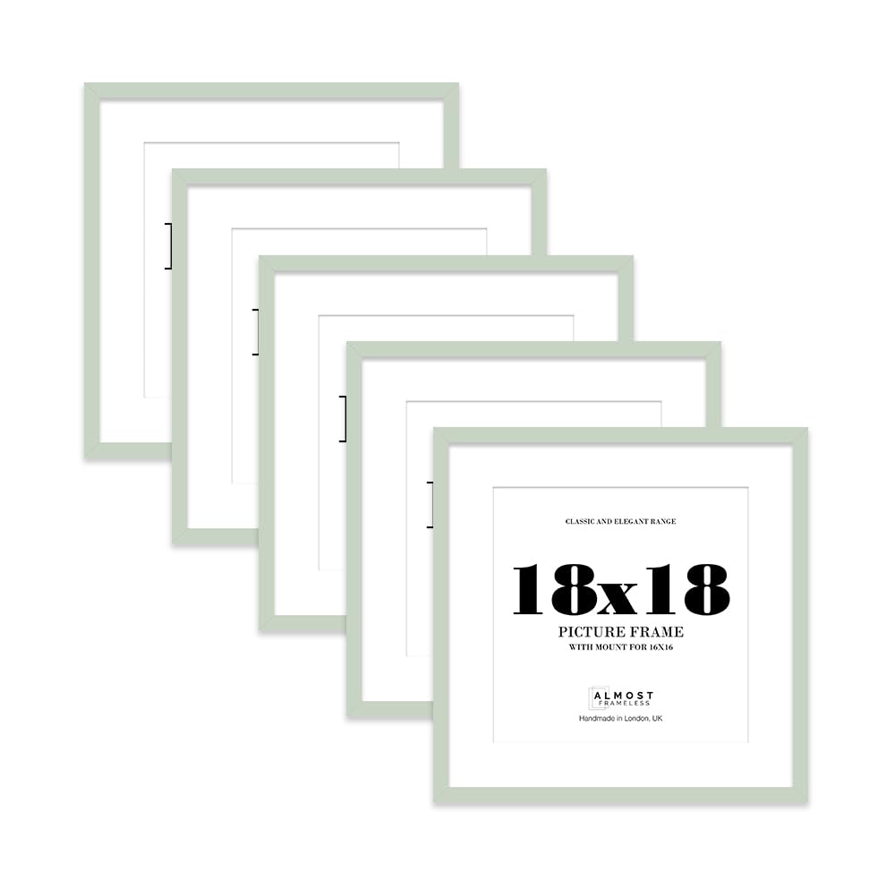 18x18 Mint Green Picture Frame with Mount for 16x16 Photos, Prints - Modern Square Wall Frame, Set of 5