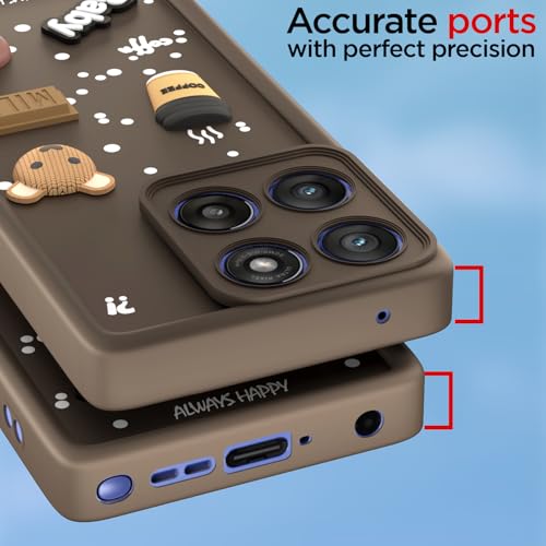 Image of Pikkme Back Cover for Motorola Moto Edge 60 Stylus 5G | 3D Bear Silicone Cute & Fun Coffee Cartoon | Full Body Protection Bumper Case (Brown)
