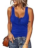 BTFBM 2025 Spring Tops for Women Tank Top Summer Ribbed Crew Neck Button Basic Sleeveless Tunic Casual Henley Shirts(Royal Blue, Small)