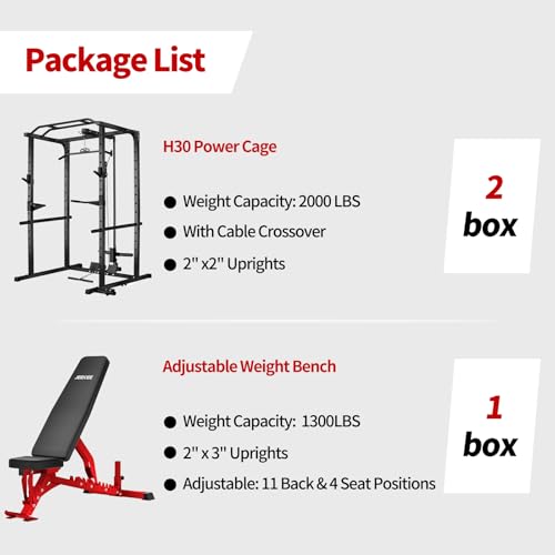 Image of JEEKEE Power Rack with LAT Pulldown, 2000LBS Power Cage with Cable System, Multi-Function Squat Rack with J-Hooks, Safety Bars, Landmine, Pull Up Bar & Attachments for Home Gym Strength Training,Black
