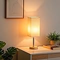 TFSWUFI Bedside Night Table Lamp for Bedroom, Small Nightstand Lamp with 3000K E26/E27 LED Blub,Minimalist Night Stand Light Lamp with Square Fabric Shade for Kids Room, Living Room, Office (5W)