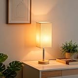 TFSWUFI Bedside Night Table Lamp for Bedroom, Small Nightstand Lamp with 3000K E26/E27 LED Blub,Minimalist Night Stand Light Lamp with Square Fabric Shade for Kids Room, Living Room, Office (5W)