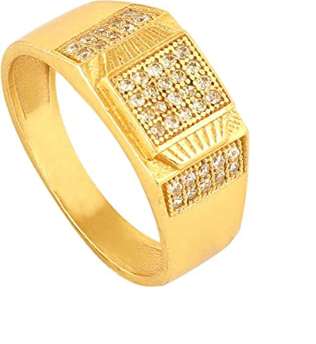 VredeVogel Gold Plated Brass Ring with American Diamond for Men and Boys